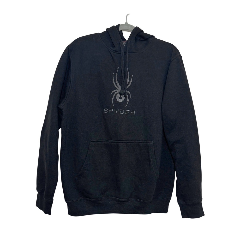 Spyder Mens Black Fleece Pullover Hoodie Graphic Logo Sweatshirt Large